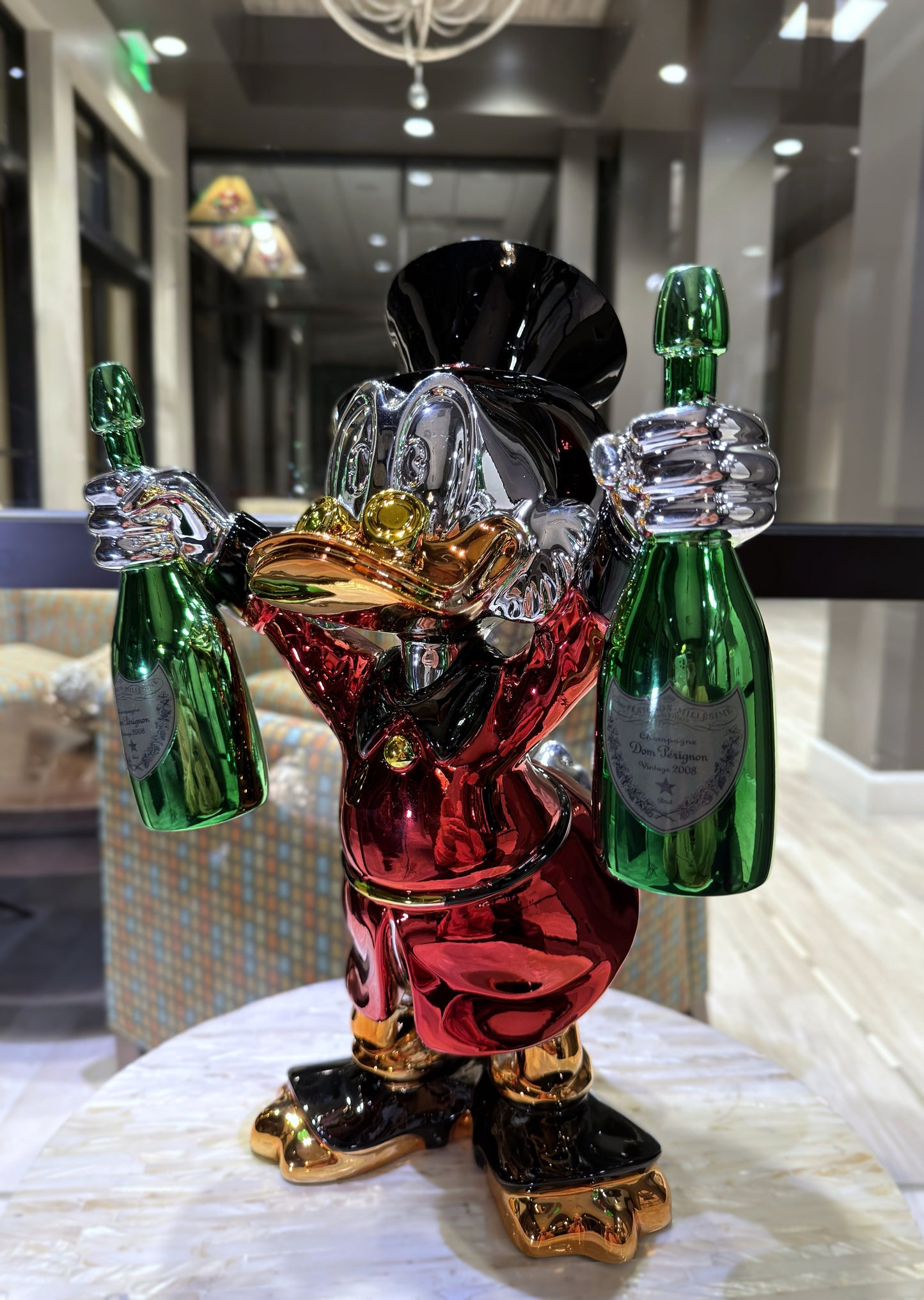 Scrooge McDuck celebration edition pop art sculpture with red bottle themed design