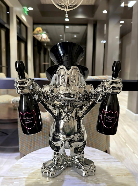 Chrome Scrooge Mcduck Duck holding two champagne Bottles 