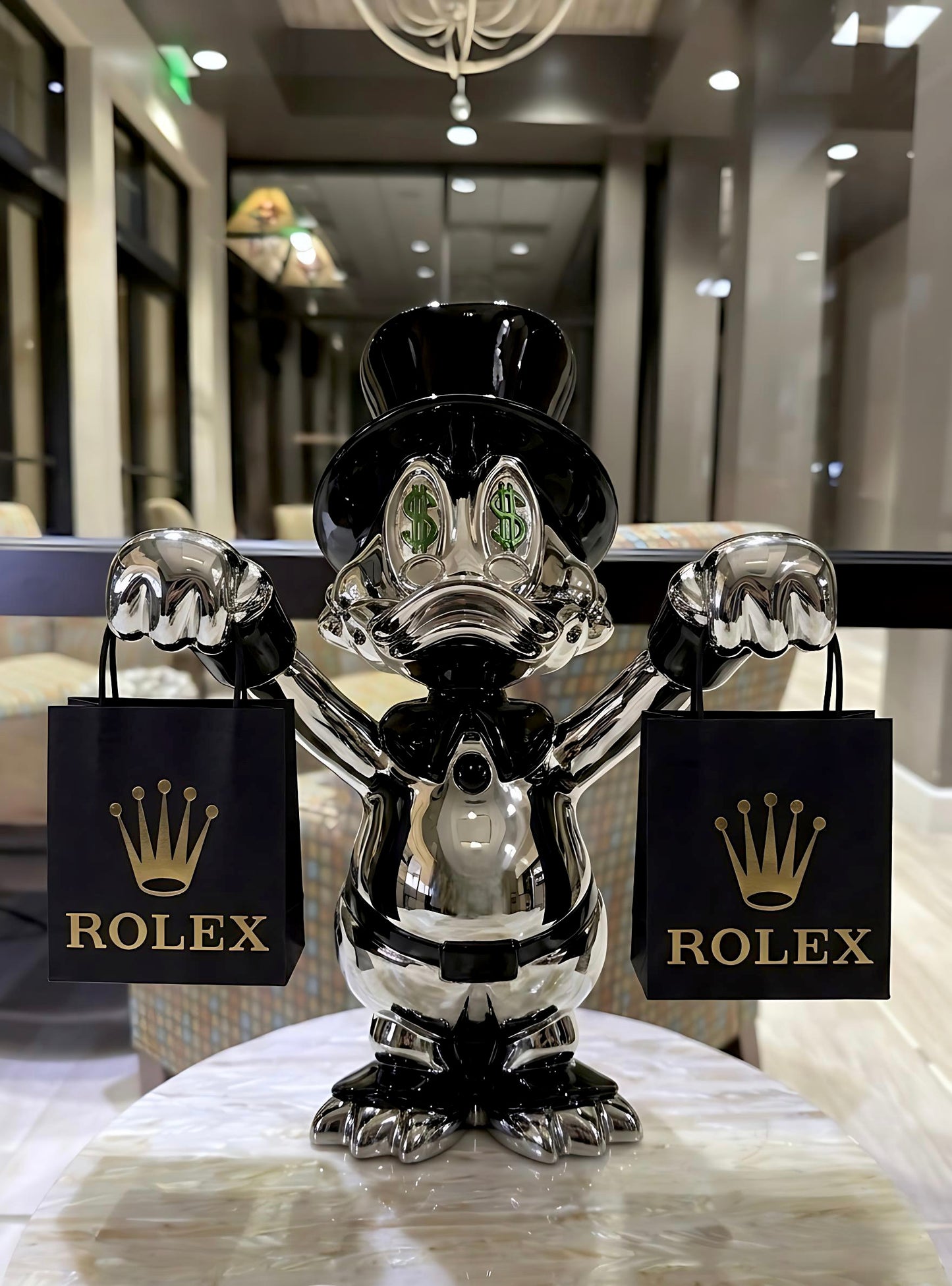 Shopaholic Scrooge McDuck Rolex Black Bag Edition Pop Art Sculpture